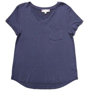 Pink Rose pocket T-Shirt women S blue gray Tee V neck cuffed short sleeve NWT